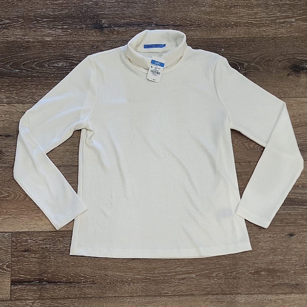 NWT J. McLaughlin Nadia Cream Silver Iridecent Turtleneck Long Sleeve Top Luxury